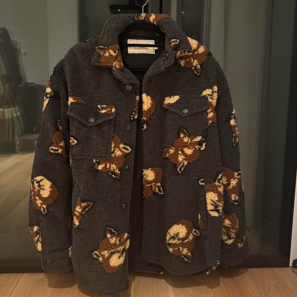 Maison Kitsuné Fox Print Fleece Boa Jacket Mens Large